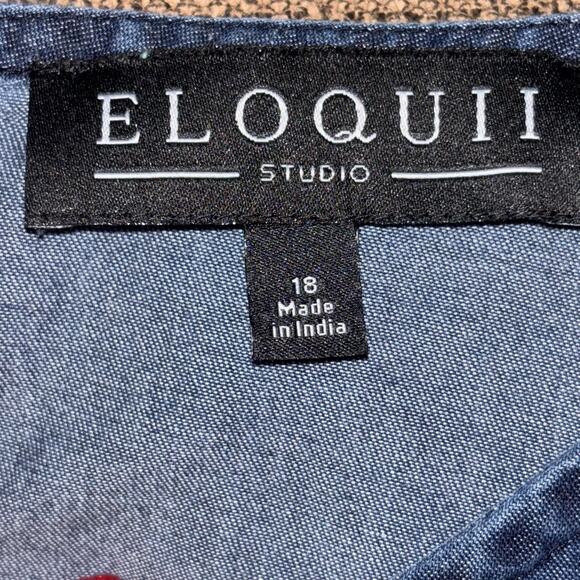 Eloquii Chambray Womens Size 18 Denim Shift Dress Bell Sleeves Cotton - Picture 4 of 9